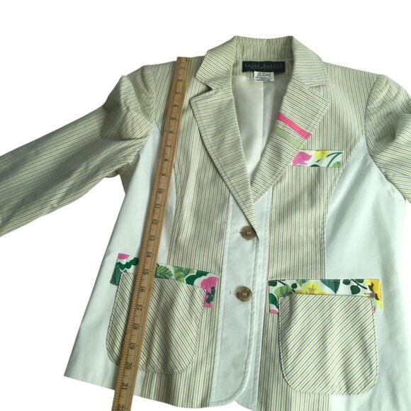 Harve Benard Blazer Jacket Womens 4 Green White Stripe Floral Cotton Two Button - Picture 9 of 12